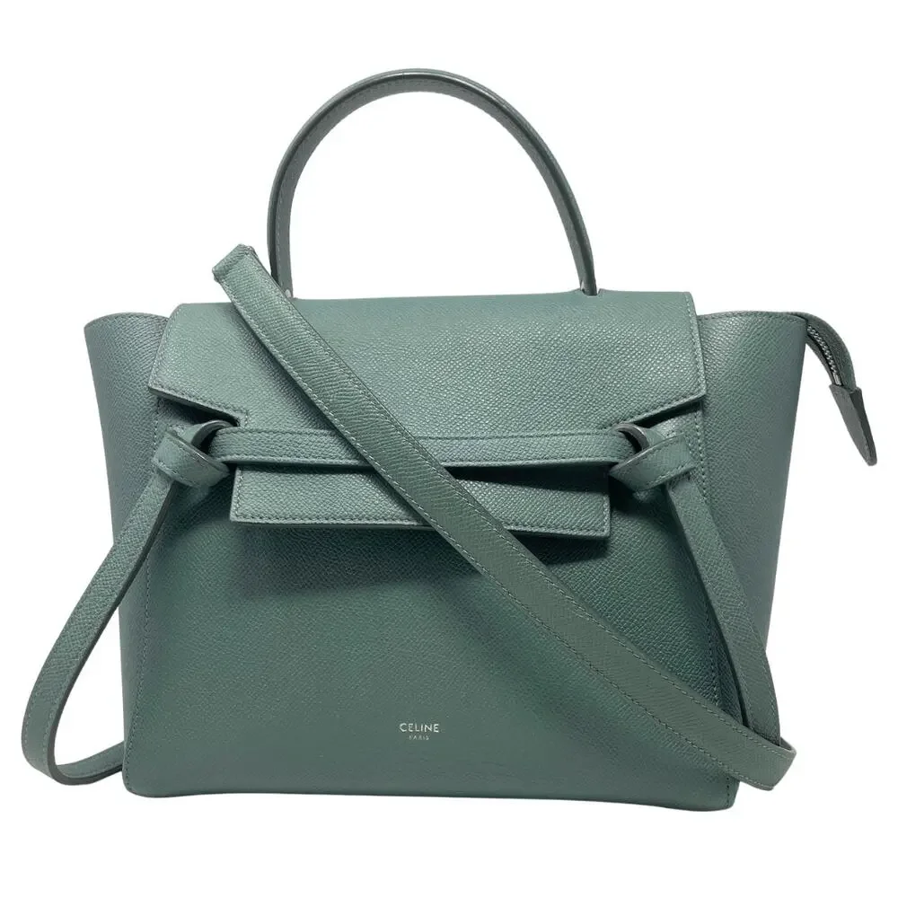 Celine Micro Belt Bag Green Crossbody Shoulder Top Handle Purse Leather 2-Way